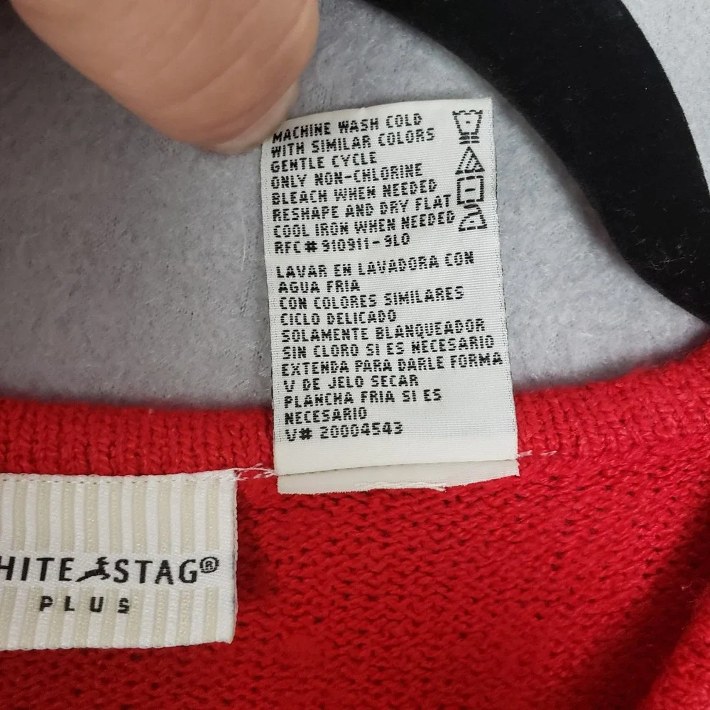White Stag Size Plus 14W/16W V-Neck Sweater Red 3/4 Sleeve Casual Basic Pullover